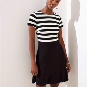 LOFT Black & White Striped Top Ponte Flare Dress size 8